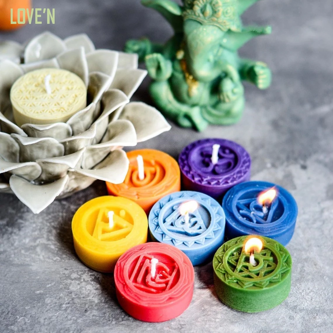 

LOVE'N LV228C Handmade Flower of Life Symbol tealight candle mould Chakras silicone mold set of seven pcs soap mold set