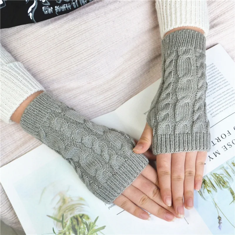 

Women Gloves Stylish Hand Warmer Arm Sleeves Winter Gloves Crochet Knitting Wool Mitten Warm Fingerless Gloves With Thumb Hole