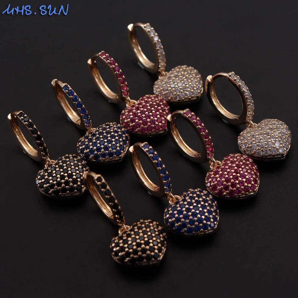MHS.SUN AAA CZ Zircon Earrings With Love Heart Design Women Crystal Jewelry For Valentine's Day Gift 1Pair High quality | Украшения и