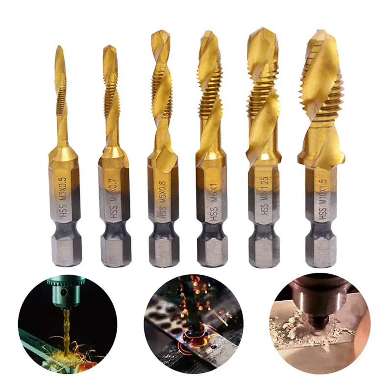 

6 шт. 1/4 композитные сверла DNJ998 со спиральной резьбой и шестигранным винтом