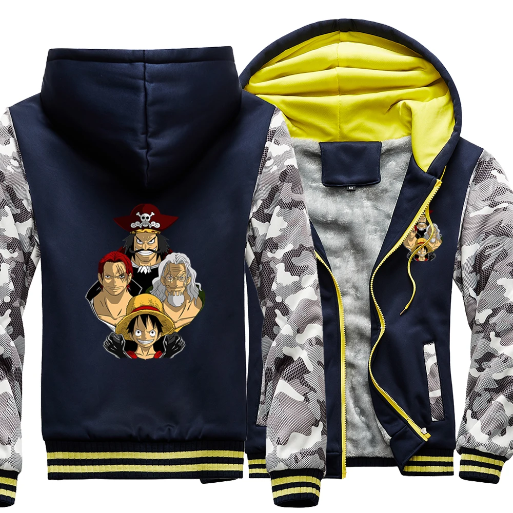 

One Piece Japan Anime Luffy Ace Harajuku Raglan Thick Hoodies Sweatshirts Men Jackets Sweatshirt Winter Warm Coats Sportswear