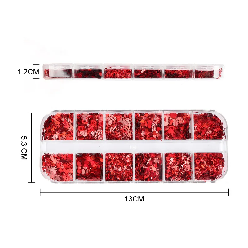 

12 Grid Valentine's Day Set Laser Nail Shiny Patch Red Heart Butterfly Maple Leaf Hybrid UV Gel Polish Nail Art Accessories