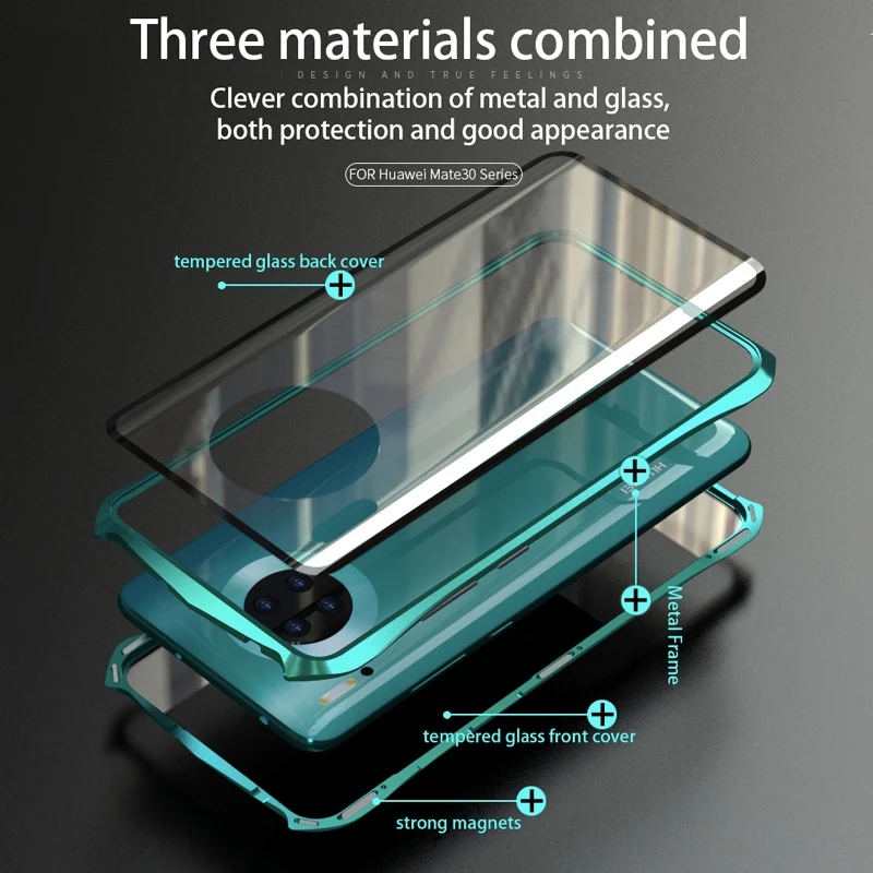 Двухсторонний стеклянный чехол для Huawei Mate 30 Pro с полной защитой 360 градусов