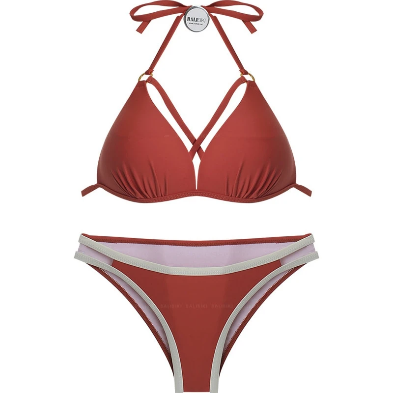 

2021 new style swimsuit female Bohemian lace up sexy slim fit split Triangle Bikini