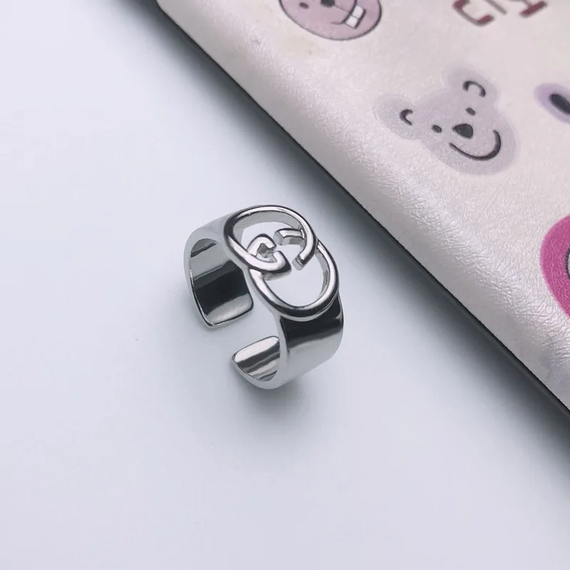 

Popular Japanese and Korean Fashion Ring Female Hollow Double G Letter Ring Rings for Women Jewlery for Women Wholesale Bulk