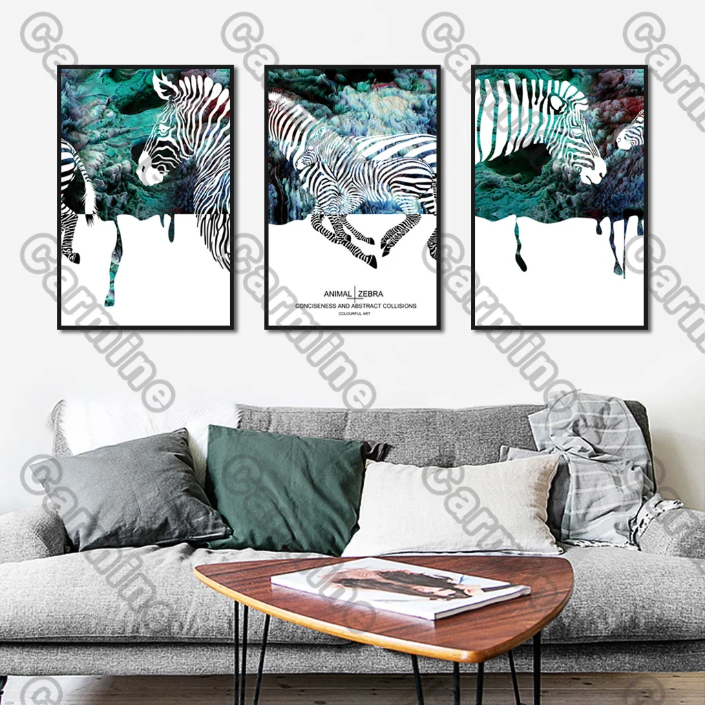 

Poster Zebra Green Background Canvas Painting and Prints Wall Art Pictures Decoration for Living Room 3Pcs Frameless Style