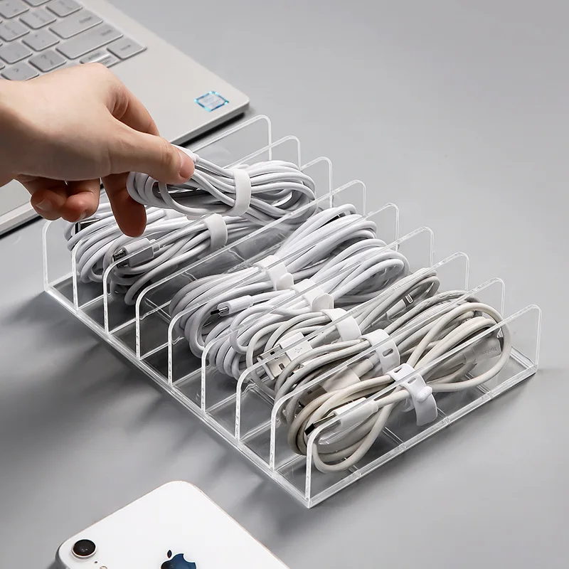 Коробка для хранения кабеля с 8 отделениями USB Настольный ящик органайзер