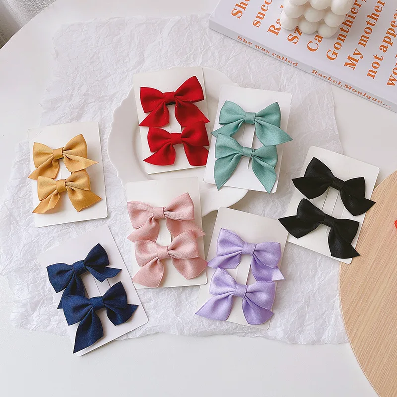 

1 Pair Solid Color Bowknot Hairpins High Quatity Red Black Navy Blue Satin Ribbon Hair Accessories Gift for Baby Girls Children