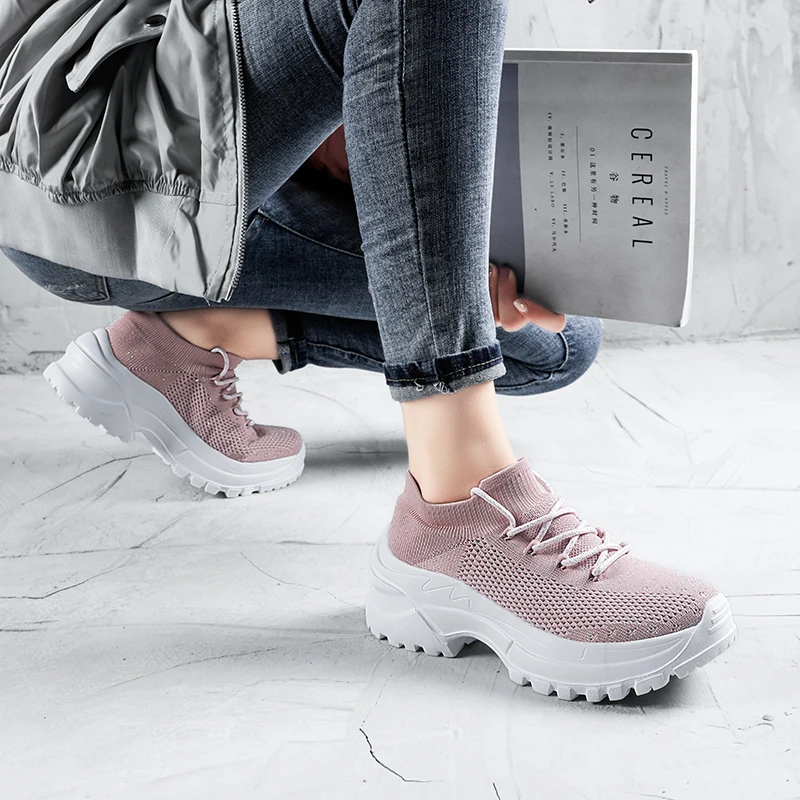 Женские Прогулочные кроссовки на платформе модные повседневные сетчатые