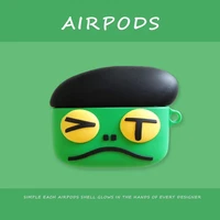 3d smooth silicone green color sad face black hair frog man earphone case for airpods12 pro buy one get anti lost ring for free