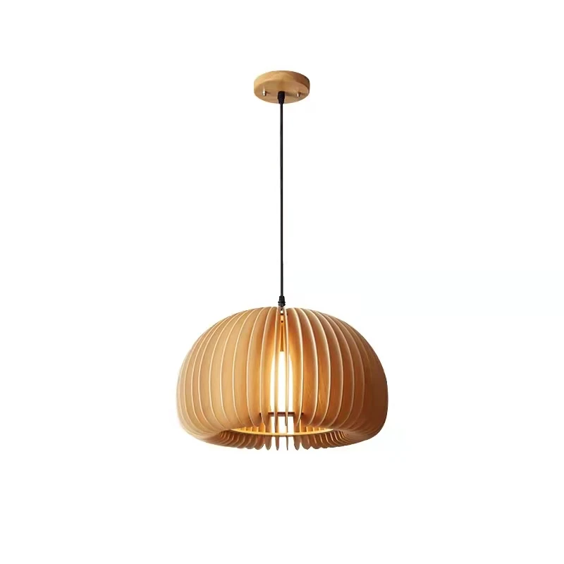 

Nordic Modern Pumpkin Chandelier Simple Solid Wood Dining Room Chandelier Bedroom Headbed Retro Living Room Lamp Single Head E27