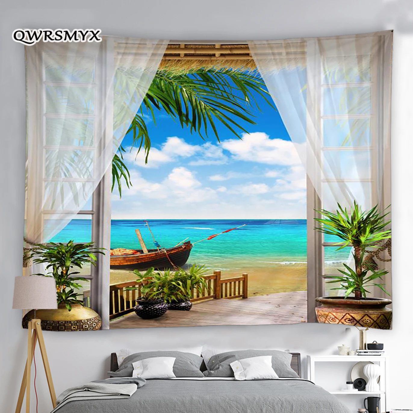 

Настенный гобелен с морским пейзажем на окно, украшение для спальни, дома, гостиной, настенный гобелен на заказ