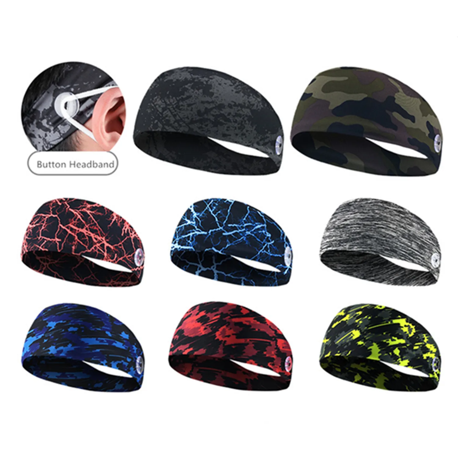 

Men Widening Knitted Headbands with Buttons for Face Mask Ear Protection,Sports Head Wrap for Fitness Running Wide Turban
