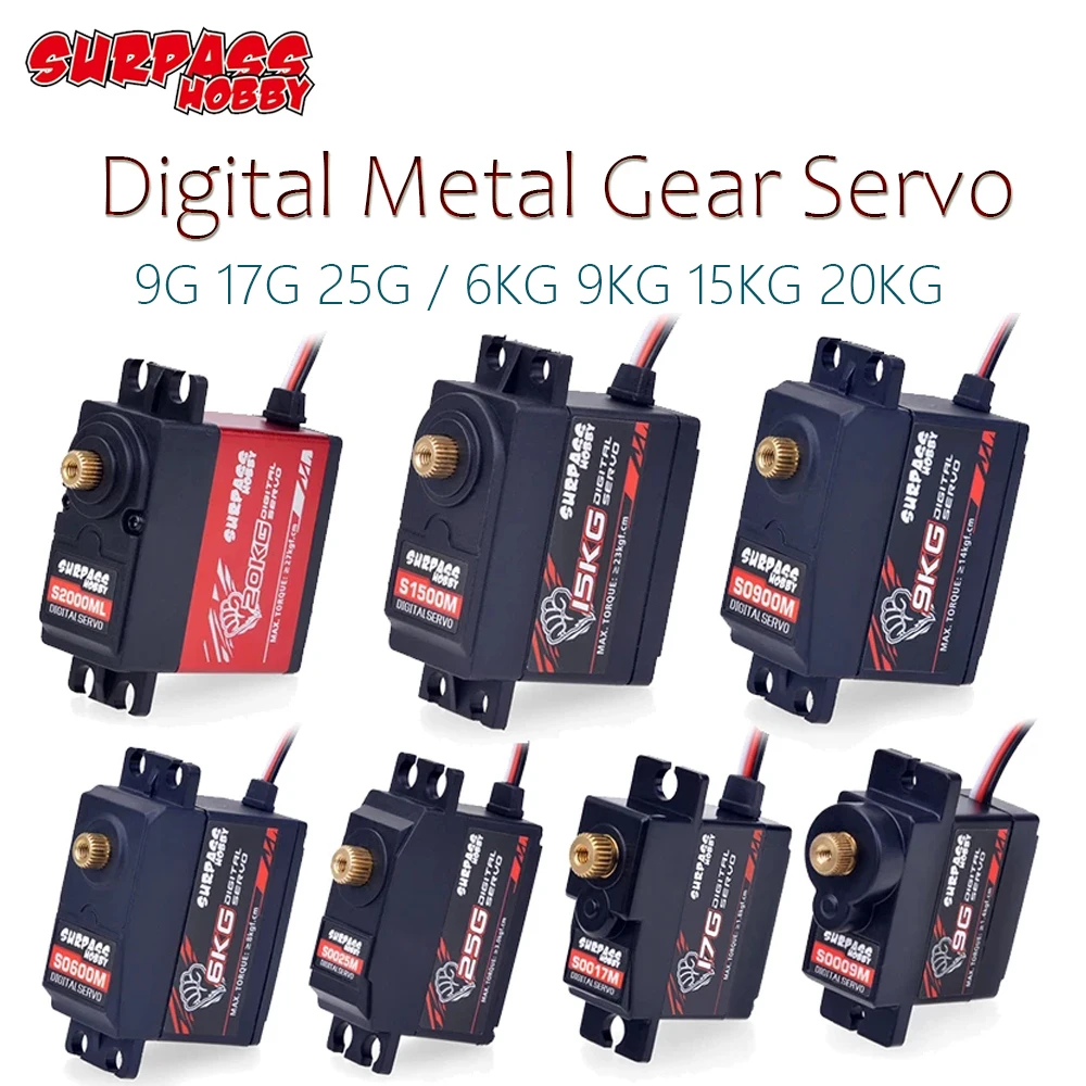 

SURPASS Hobby Digital Servo 9G 17G 25G 6KG 9KG 15KG 20kg Metal Gear Servo for 1/8 1/10 RC Car Boat Duct Plane Airplane Robot