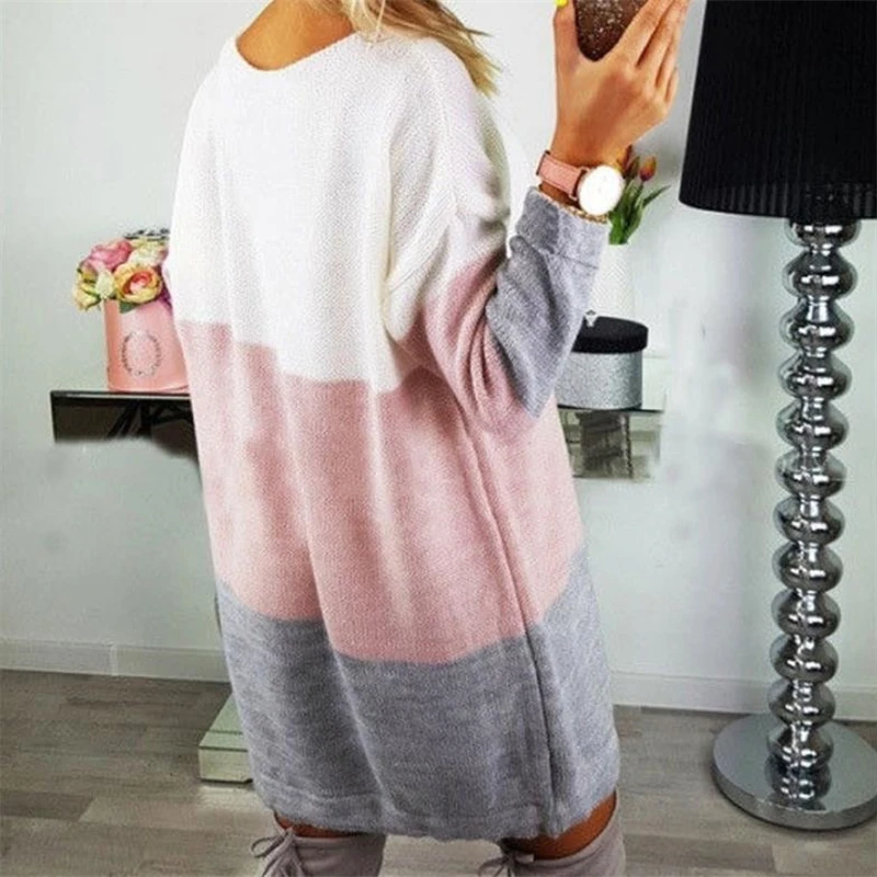 Свитер женский осенне-зимний теплый с длинным рукавом в стиле пэчворк | Женская