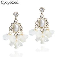 cpop imitation pearl gothic earrings women trendy white flower rhinestone statement earrings fashion jewelry steel needle 2019