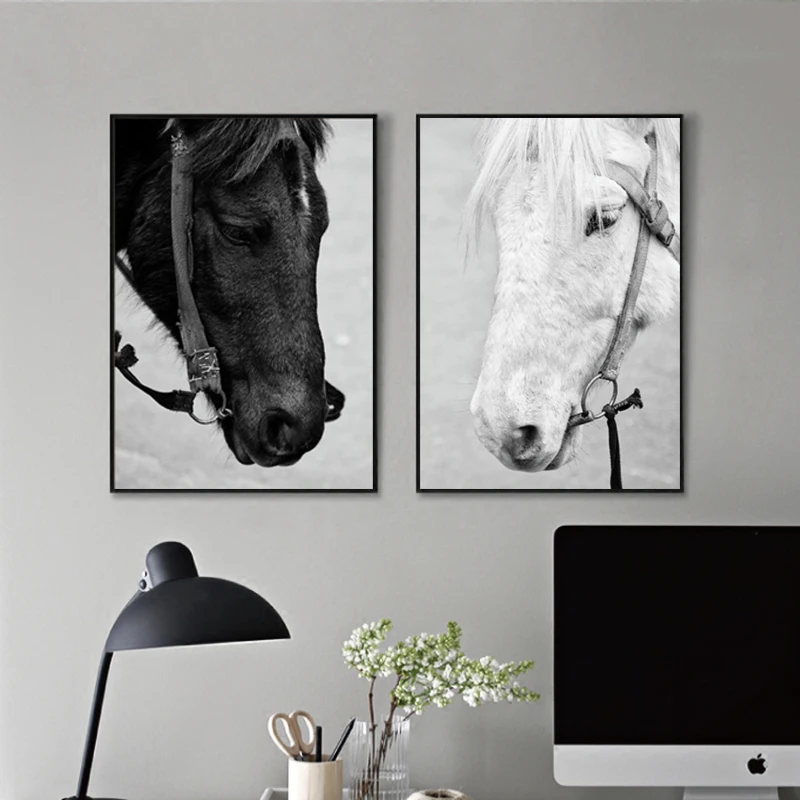 Плакаты и принты черно-белых лошадей животные картины для дома знак настенная