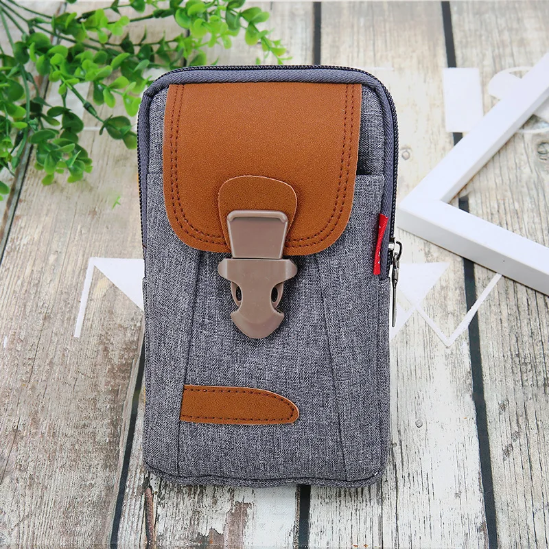 

Fanny Pack Mobile Phone Zipper Hasp Bag Canvas Fabric Men Coin Purse Pocket Bags Waist Packs Sport Running Man Billfold Purses