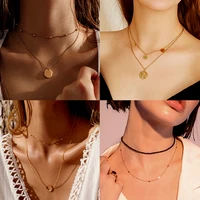 long pendant necklace women stainless steel necklace fashion moon circle map pendant necklace jewelry multilayer necklace gift