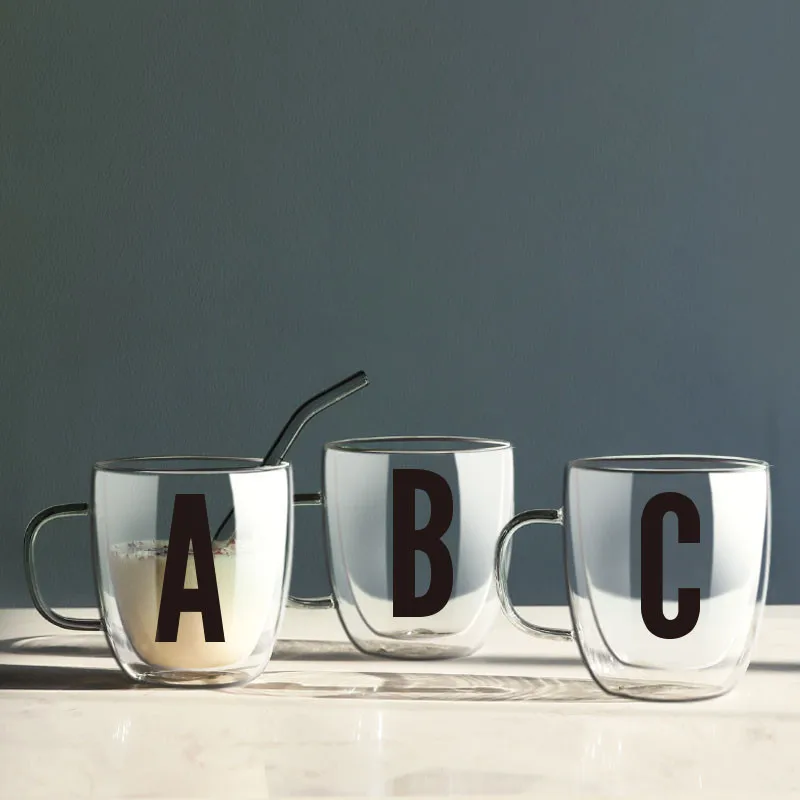 

Brief Alphabet Double Layer Transparent Glass Mugs Coffee mug Milk Tea office Cups Drinkware the Best birthday Gift for Friends