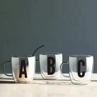 brief alphabet double layer transparent glass mugs coffee mug milk tea office cups drinkware the best birthday gift for friends