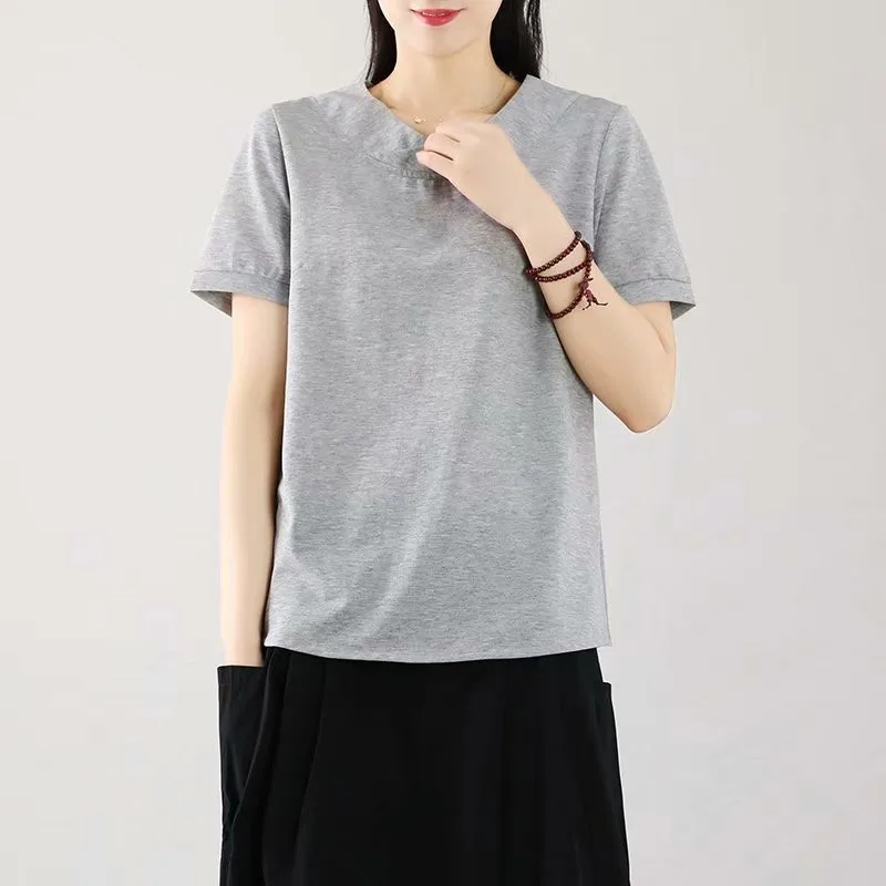 

Футболка женская с круглым вырезом, повседневный универсальный топ в японском стиле из 100% хлопка, свободная винтажная рубашка в литературн...