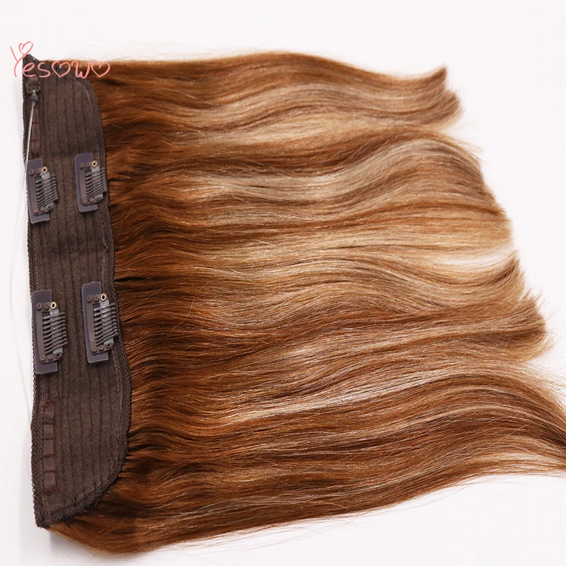 Yesowo высвечивающие волосы для наращивания один кусок Клип В рыбий линии 12 20 дюймов