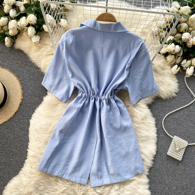 

Women Summer Casual Short Sleeves Drawstring Waist Blazer Top Ladies Lesuire Trench