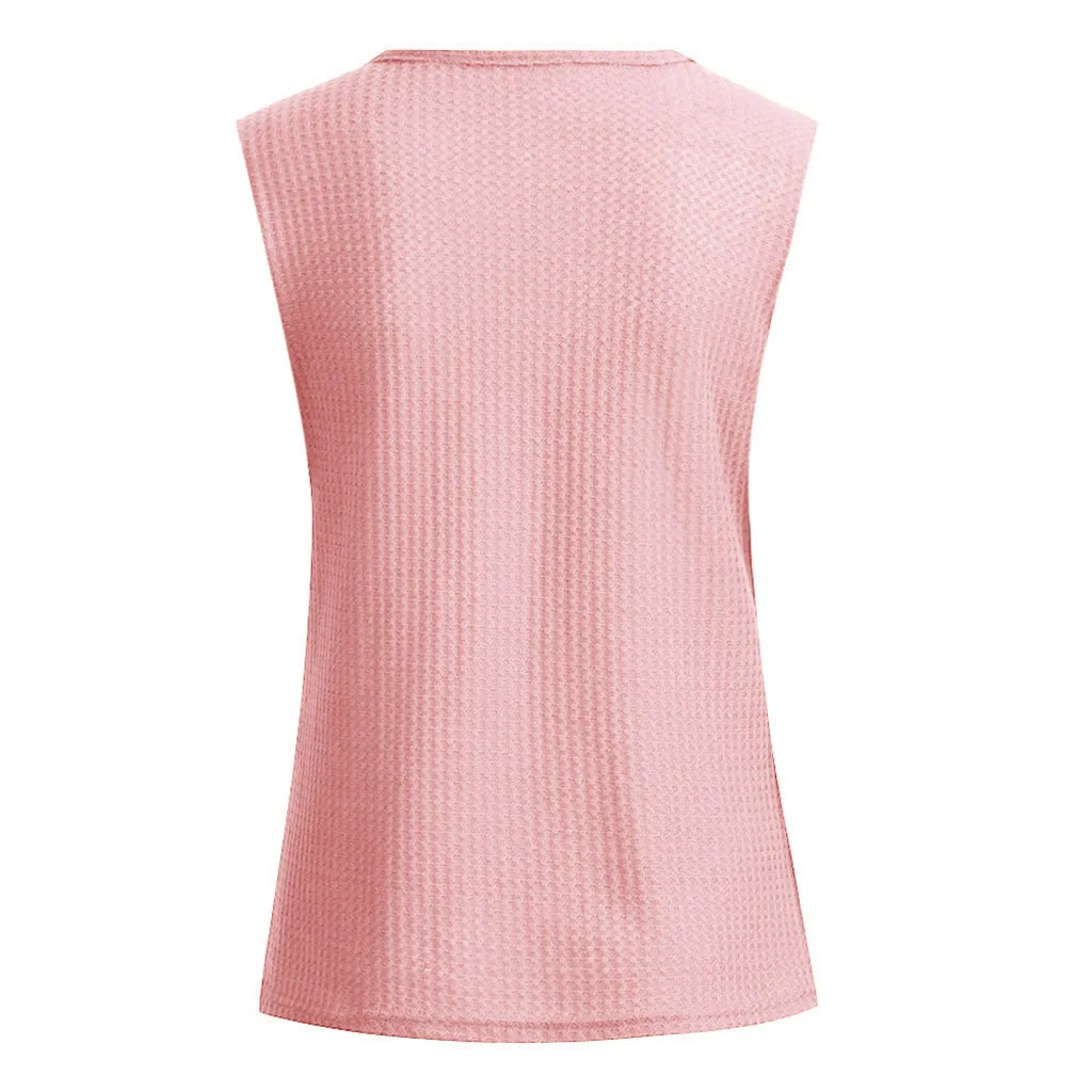 

Plus Size Fashion Shirt Women Summer Fashion V Neck Shirts Sleeveless Solid Waffle Knit Loose Fitting Tee Tops For Women