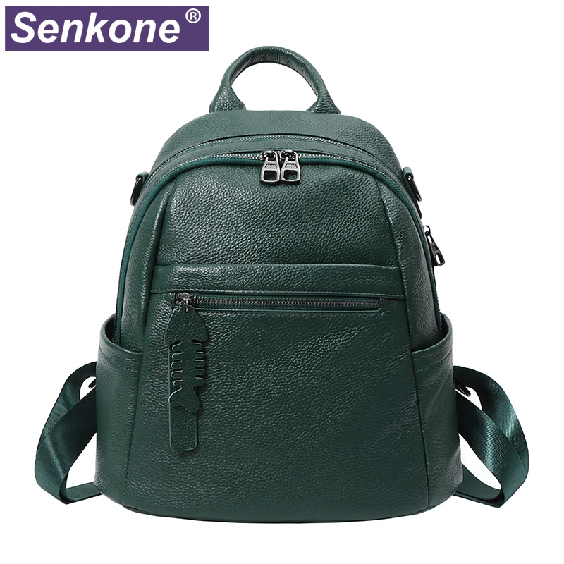 

Multiple Pockets Women's Travel Leather Backpack Real Cowhide Backpack Female Bag Genuine Leather Bag Student Bag Schoolbag Bag