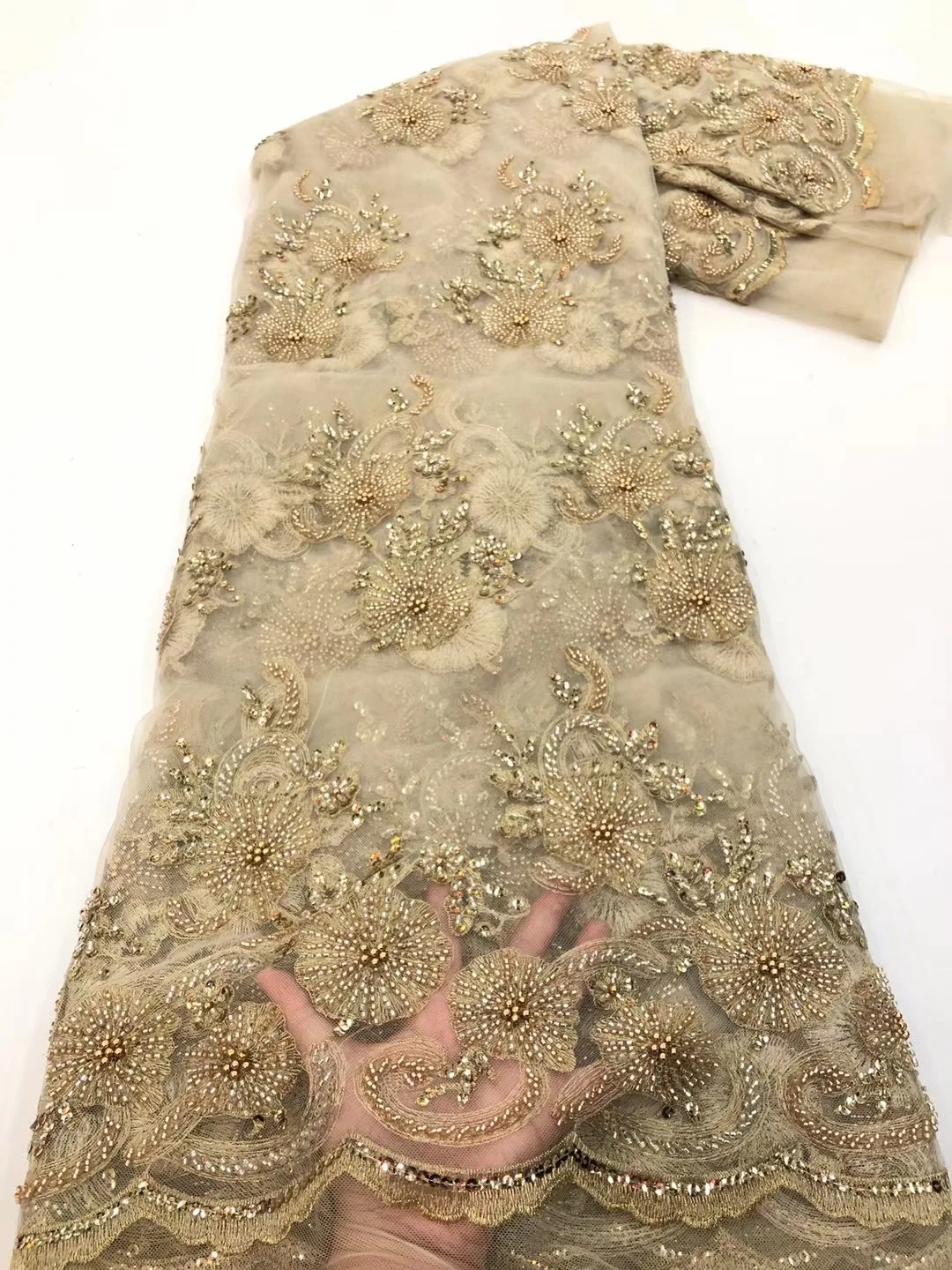 

2021 latest French beaded sequin lace fabric 5 yards high quality fashion embroidered tulle lace fabric JJ-SZ0371