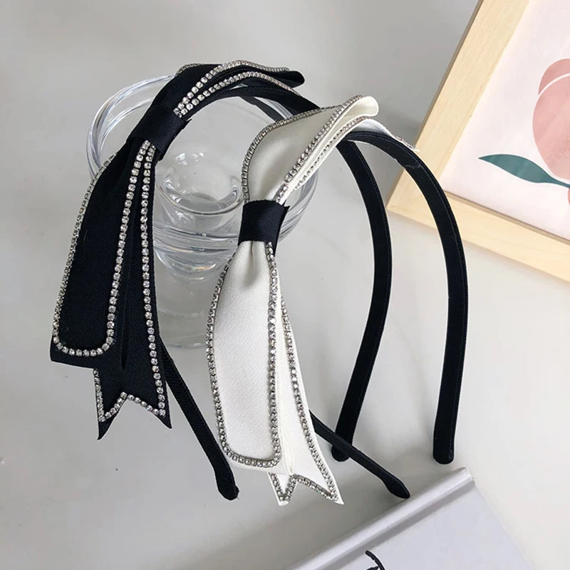 

Новинка 2021, аксессуары для волос для женщин, классическая черная или белая повязка на голову, элегантные аксессуары для волос с бантом, обру...