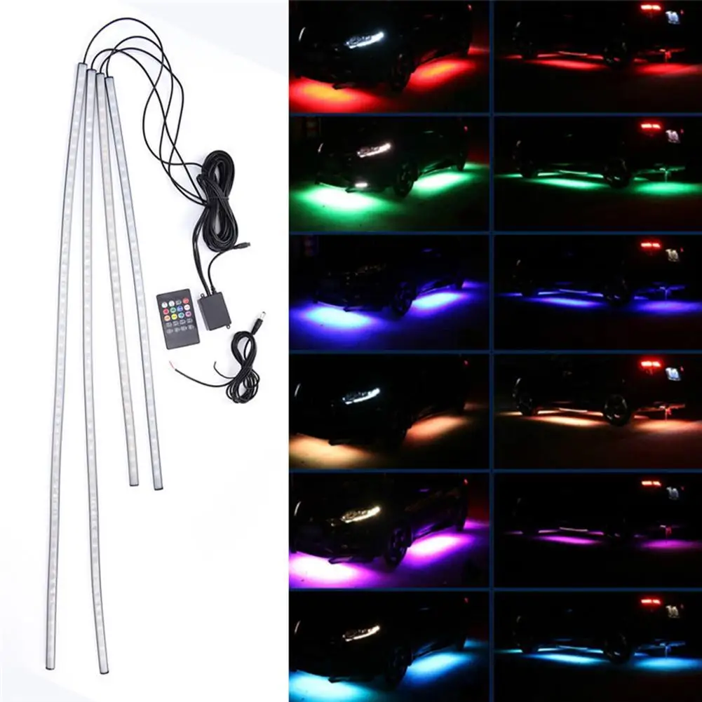 

HOT SALES !!! 60cm 90cm 4Pcs Car Under Tune Underbody Remote Control LED Neon RGB Light Strip