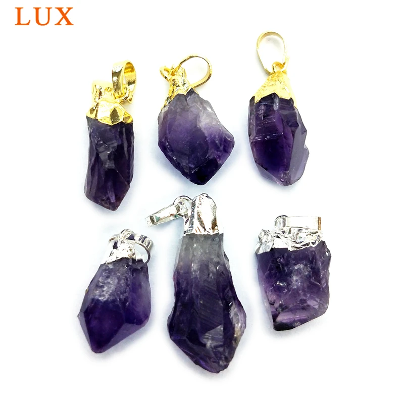 Натуральный крошечный 15 мм с необработанными аметистами подвеска Золотое