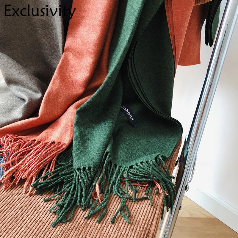 

Imitation Cashmere Scarf Female Autumn And Winter Solid Color Thick Warm Tassel Bib Dual-Use Wild Long Shawl Scarves Wraps