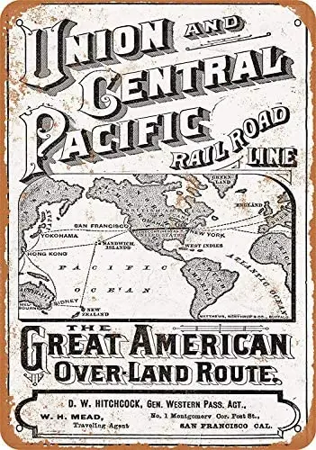 

12 x 16 Inches Metal Sign - 1872 Union Pacific Railroad Overland Route - Vintage Look Wall Decoration