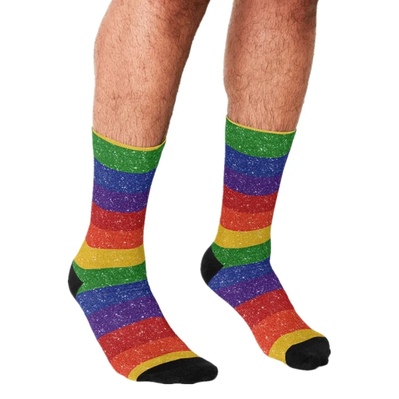 Забавные Для Мужчин's Носки Искусственный Блеск Радуга фестиваль Прайд с