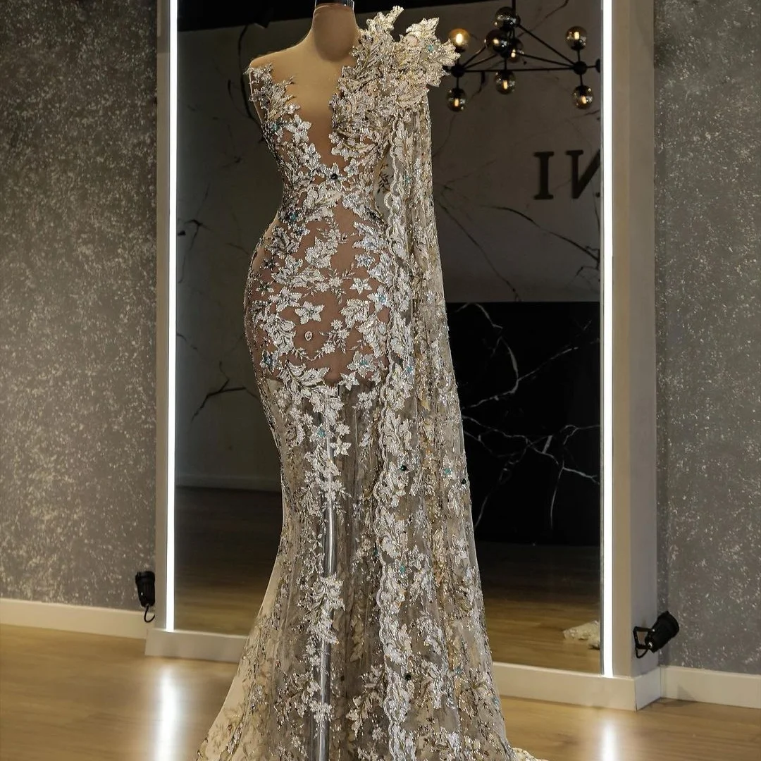 

See Thru Sexy Evening Dresses with Wrap Lace Beading Prom Gowns Ladies Amazing Customise Fashion vestido de novia