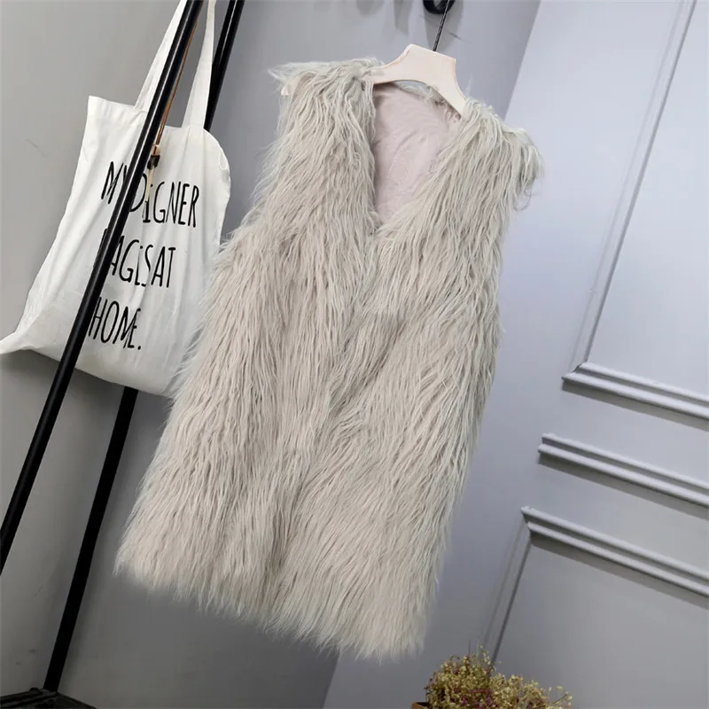 Новинка S/3Xl женские длинные жилеты из искусственного меха зима-осень пушистые меховые куртки без рукавов с v-образным вырезом Модные жилеты из искусственного меха J3047