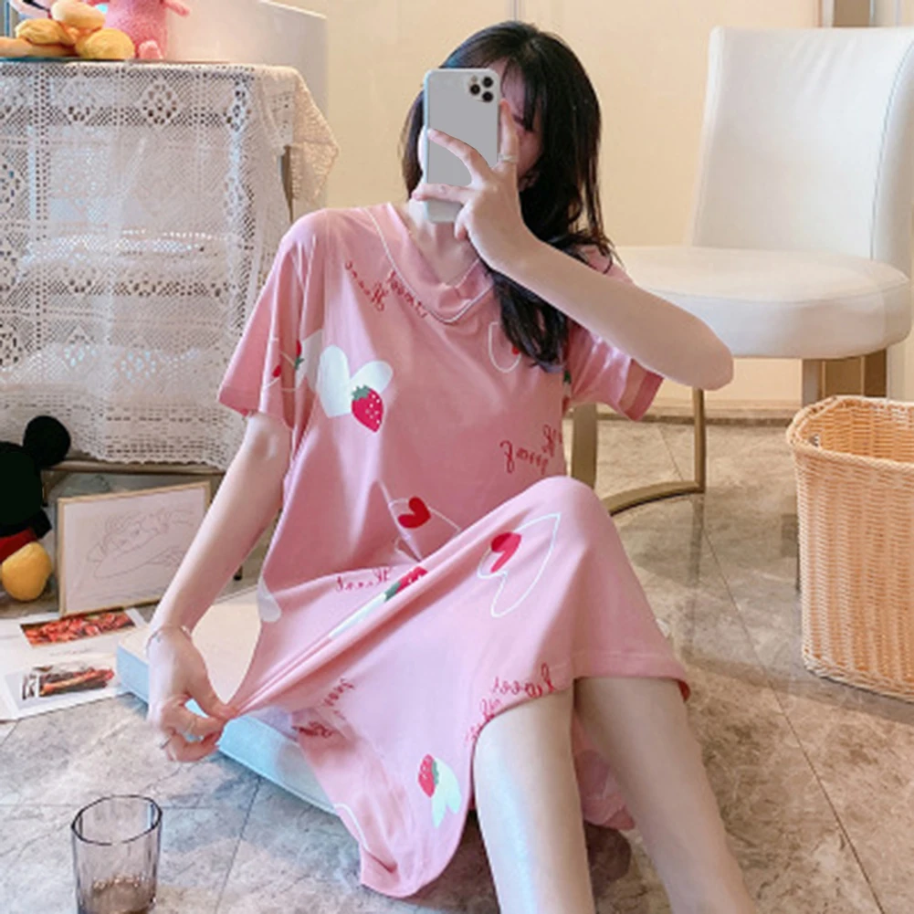 Мультфильм шаблон женская ночная сорочка летние дышащие v образный вырез