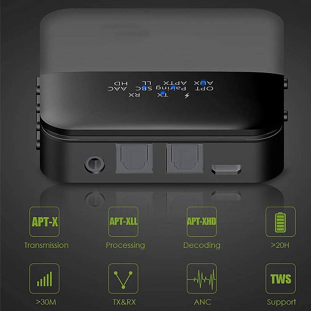 Wireless 5.0 Transmitter Receiver Audio aptX HD Low Latency 3.5mm Jack/Spdif Adapter Receptor for TV Headphones Car PC | Электроника