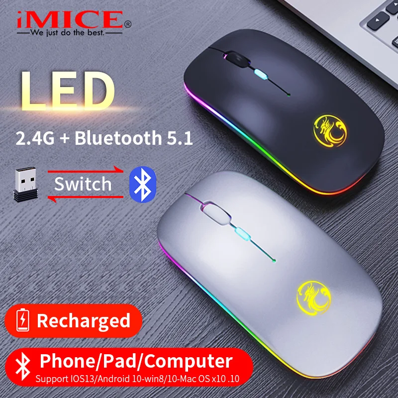 Bluetooth-мышь iMice аккумуляторная Бесшумная, USB, с светодиодный светкой - изображение