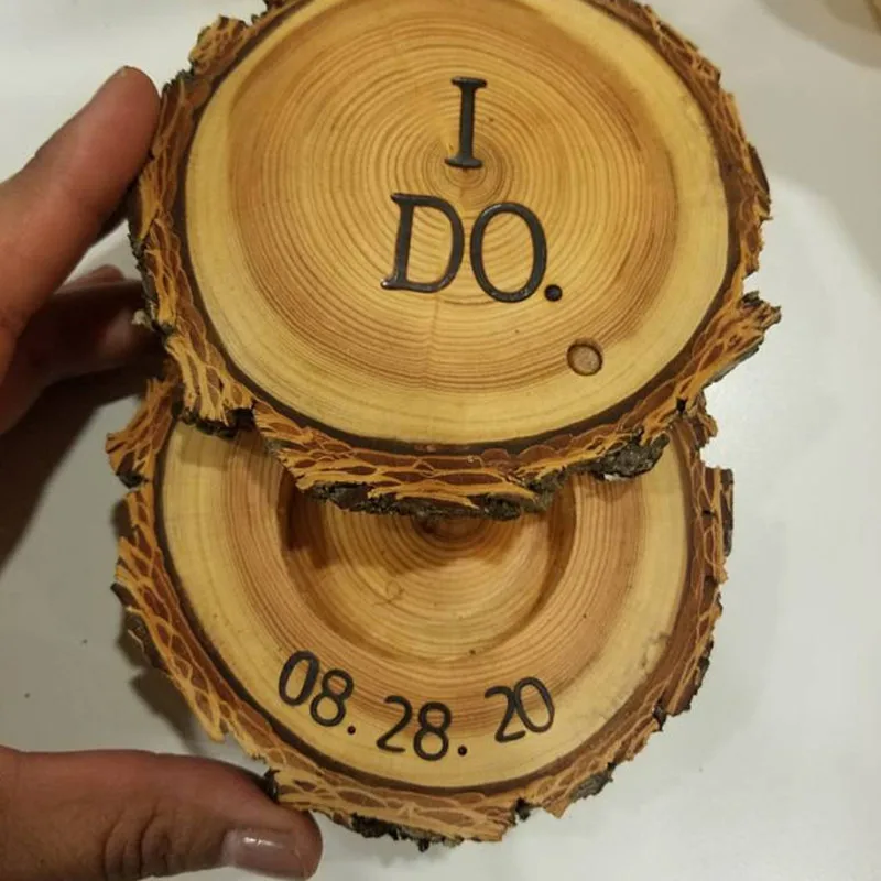 Customized Rustic ring pillow Wooden slice wedding Ring Box Engraved Jewelry Engagement Holder woodland decor | Дом и сад