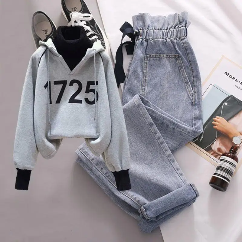 Женский осенний костюм из двух предметов бархатный свитер с длинным рукавом и