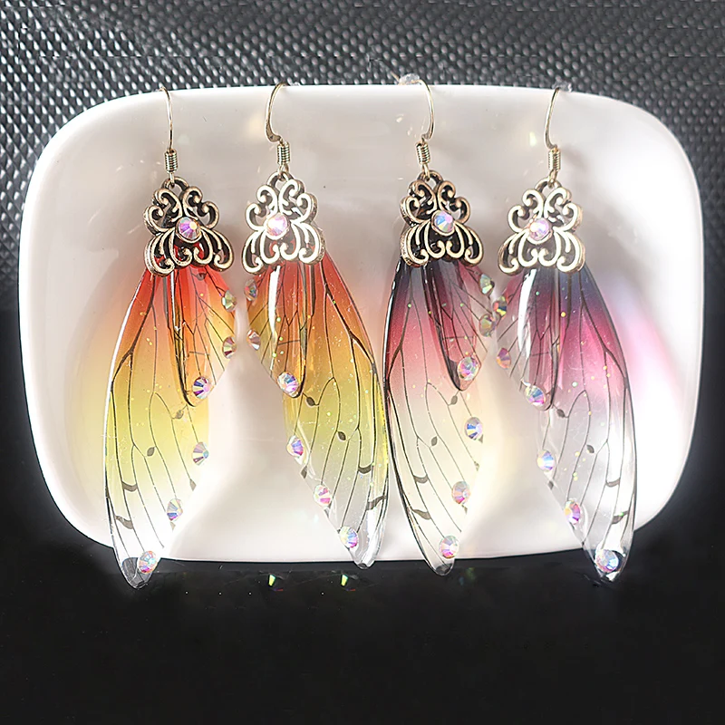 

Hot Butterfly Wing Earrings Colorful Unique Fairy Wing Drop Earrings Fashion Insect Jewelry For Women Girls Gift