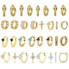 Роскошные блестящие серьги в виде змеи с крестом для женщин, Разноцветные серьги с покрытием из 18-каратного золота с яркими кристаллами, ювелирные изделия, серьги