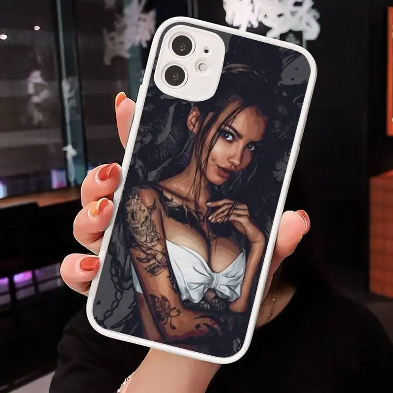 

Sleeve Tattoo Girl Phone Case Matte Transparent for iPhone 7 8 11 12 s mini pro X XS XR MAX Plus cover funda