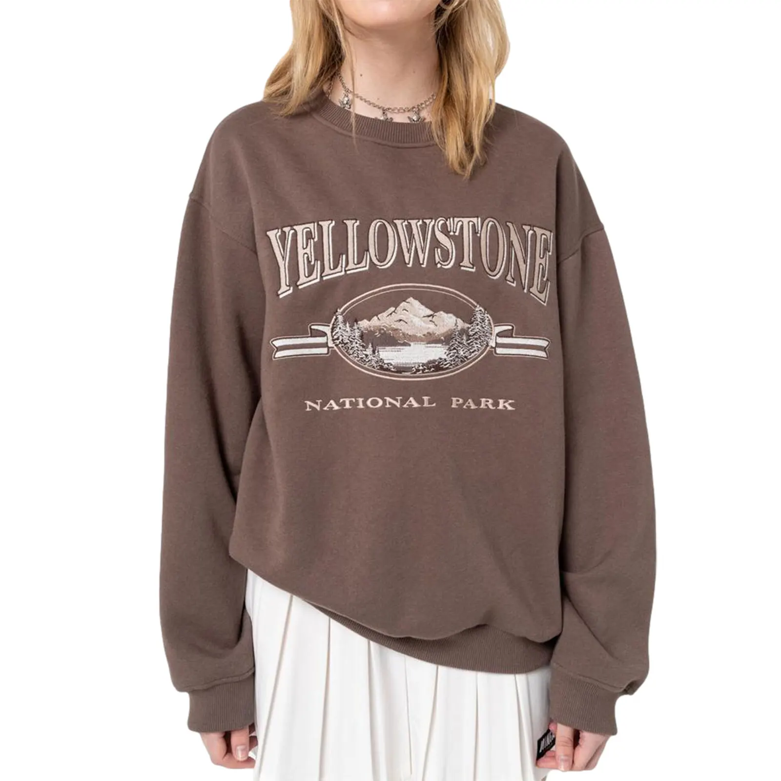 

Women\u2019s Casual Long-sleeved Sweater Fashion Letter Landscape Print Loose Pullover Sweatshirt