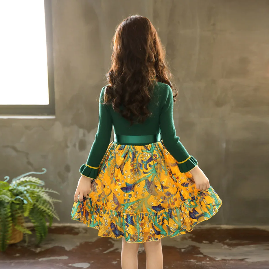 Girl Dress Party Floral Pattern Girls Knitted Dresses Casual Children Sweater Autumn Winter Christmas Clothes For | Детская одежда и