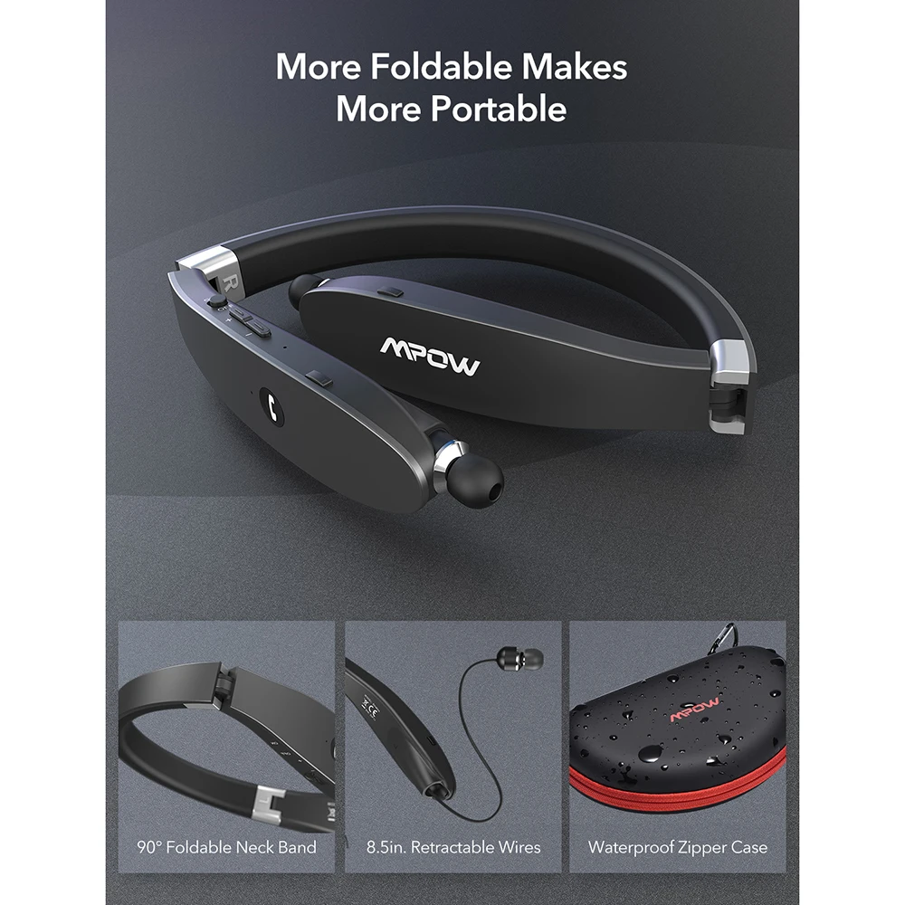 Беспроводные складные наушники Mpow Wings с шейным ободом Bluetooth шумоподавлением cVc6.0